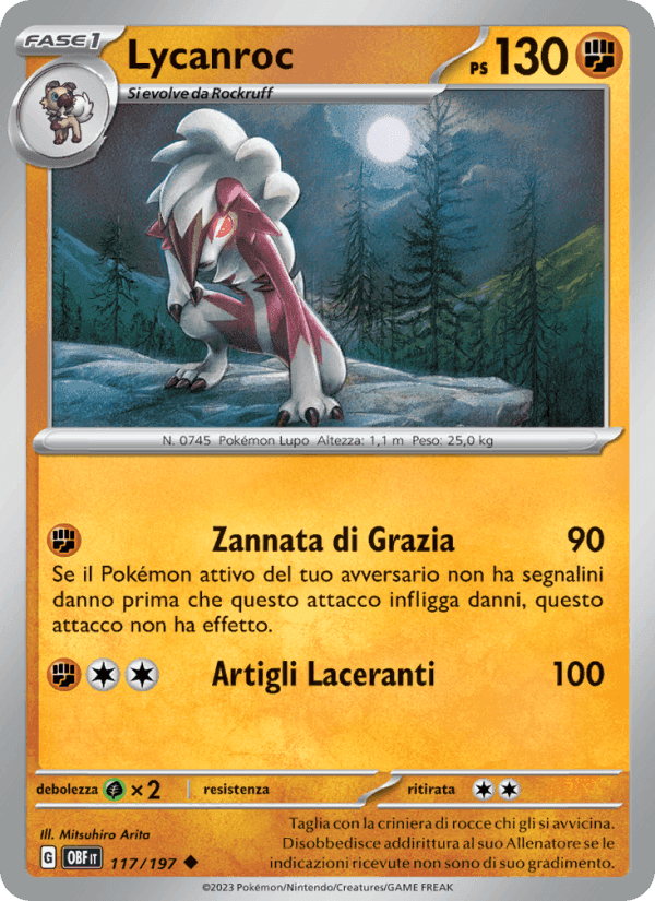 Lycanroc, carta 117 di Ossidiana Infuocata