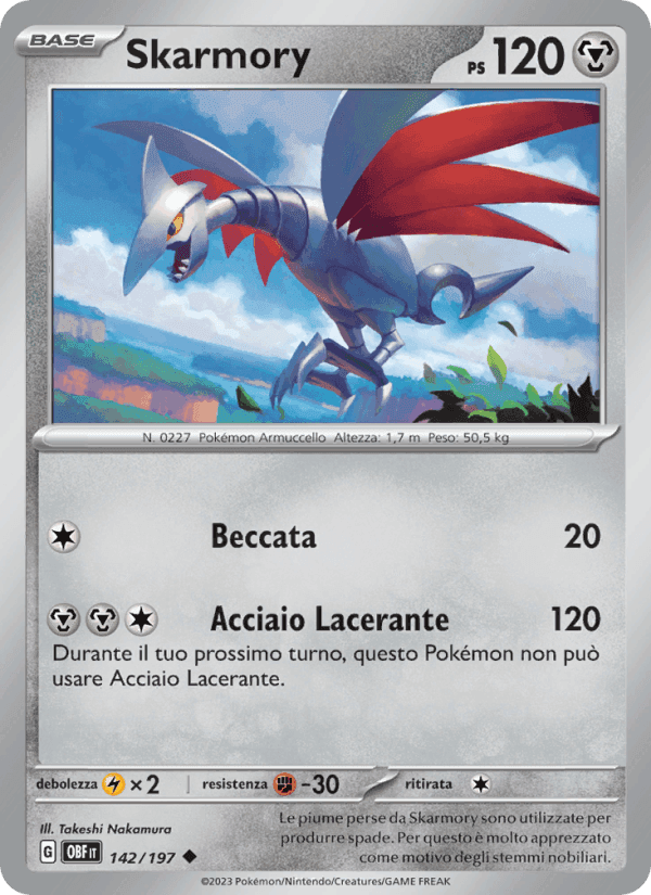 Skarmory, card 142 from Ossidiana Infuocata