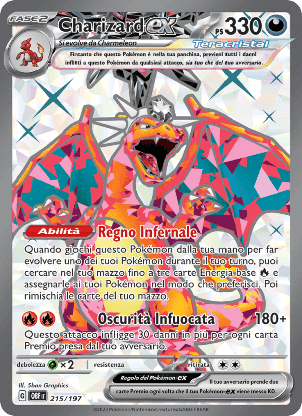 Charizard-ex, carta 215 di Ossidiana Infuocata
