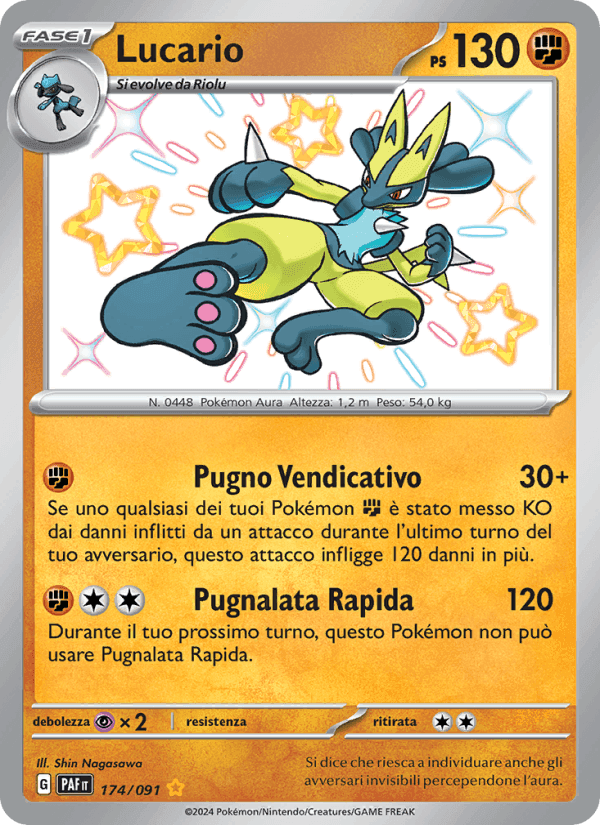 Lucario, card 174 from Destino di Paldea