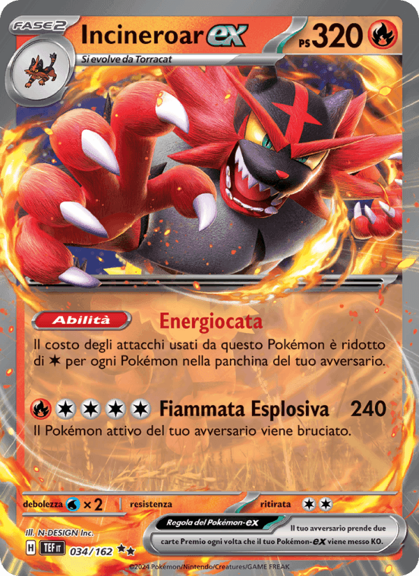 Incineroar-ex, carta 034 di Cronoforze