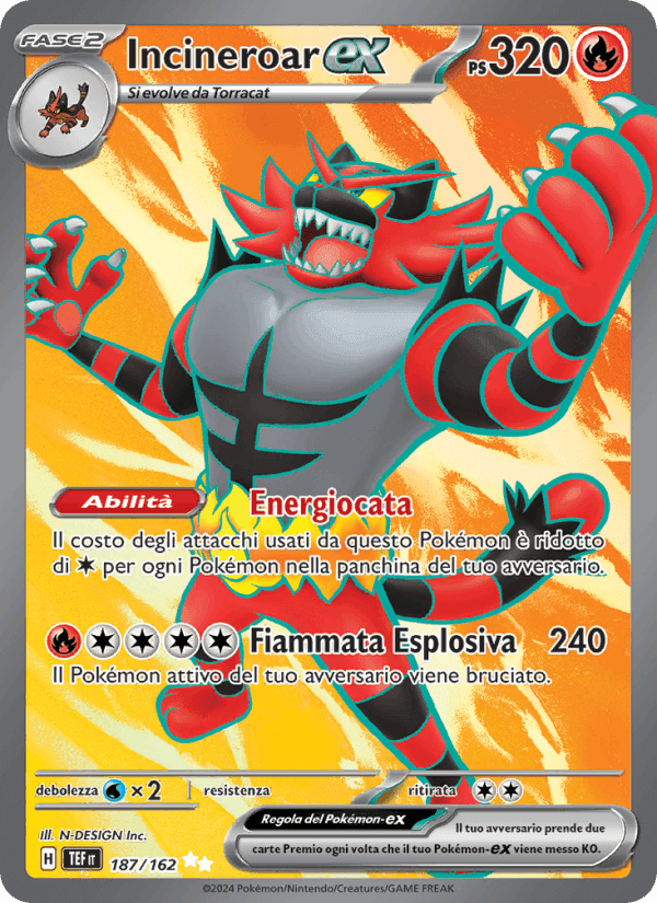 Incineroar-ex, card 187 from Cronoforze