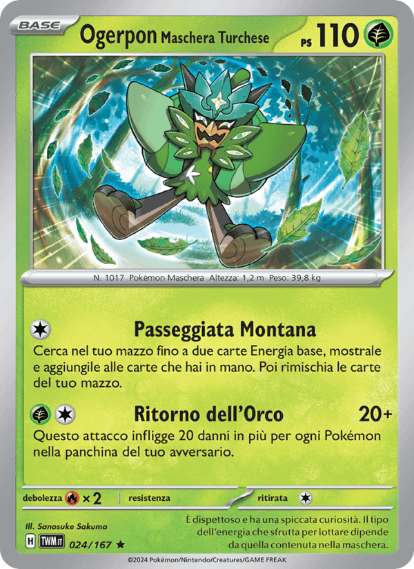 Ogerpon Maschera Turchese, carta 024 di Crepuscolo Mascherato