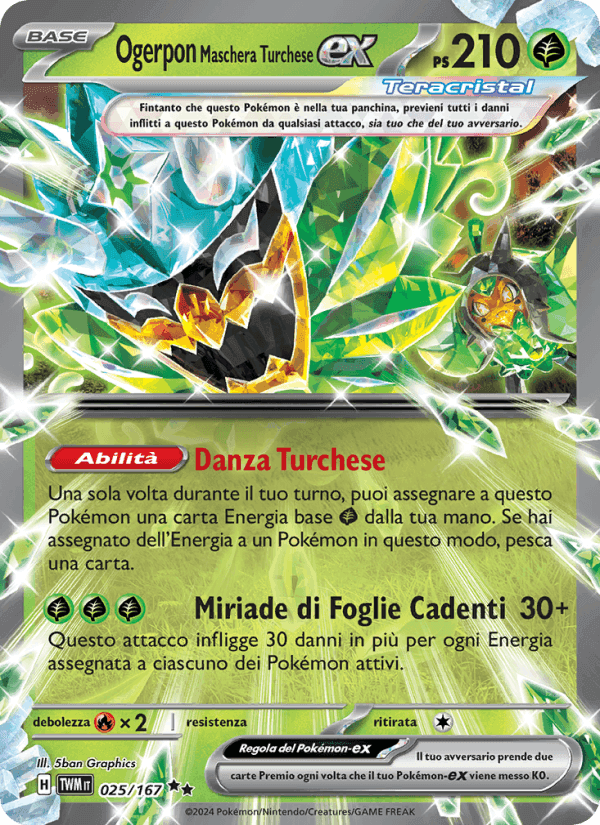 Ogerpon Maschera Turchese-ex, carta 025 di Crepuscolo Mascherato