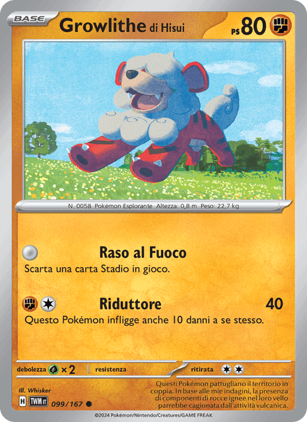 Growlithe di Hisui, carta 099 di Crepuscolo Mascherato