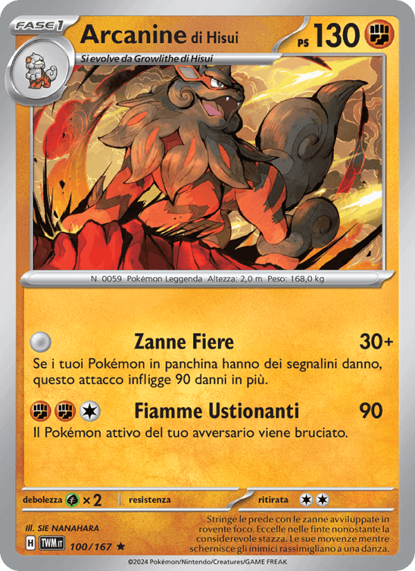 Arcanine di Hisui, carta 100 di Crepuscolo Mascherato