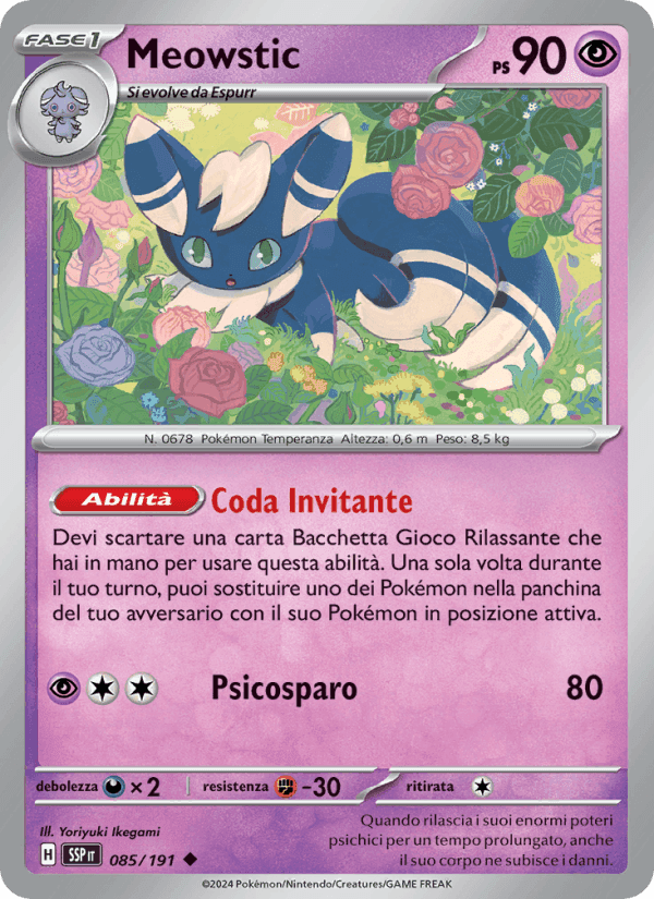 Meowstic, carta 085 di Scintille Folgoranti