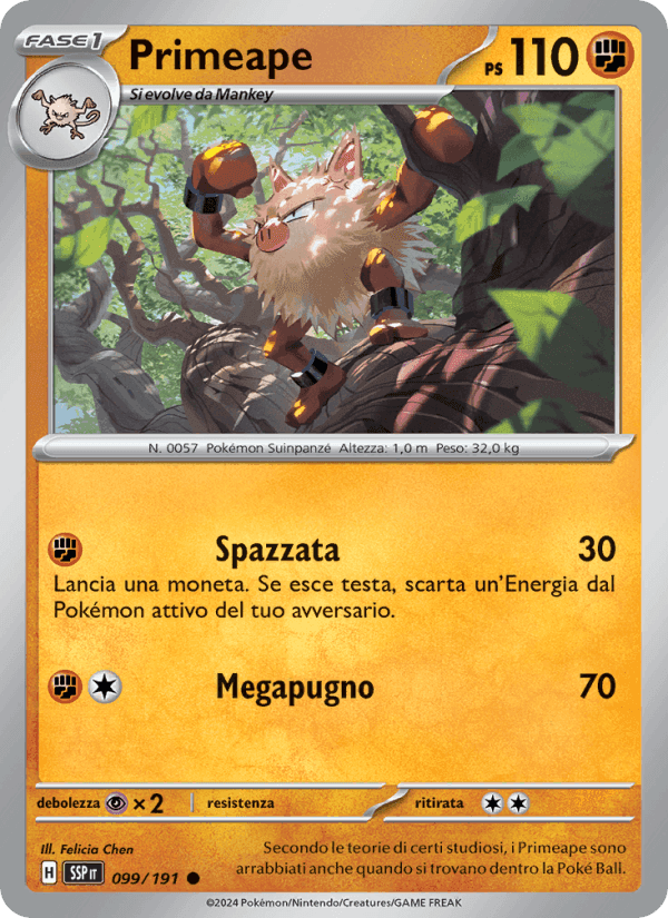 Primeape, card 099 from Scintille Folgoranti