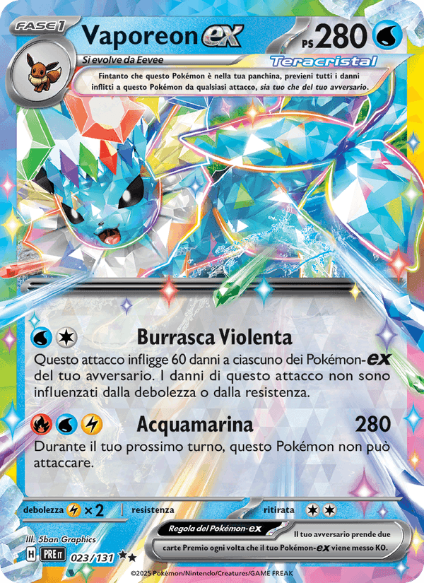Vaporeon-ex, carta 023 de Evoluzioni Prismatiche