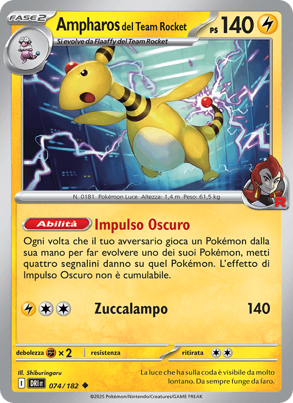Ampharos del Team Rocket, carta 074 de Rivali Predestinati
