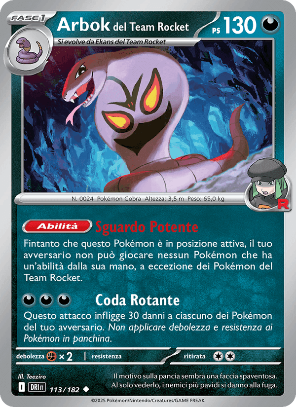 Arbok del Team Rocket, card 113 from Rivali Predestinati