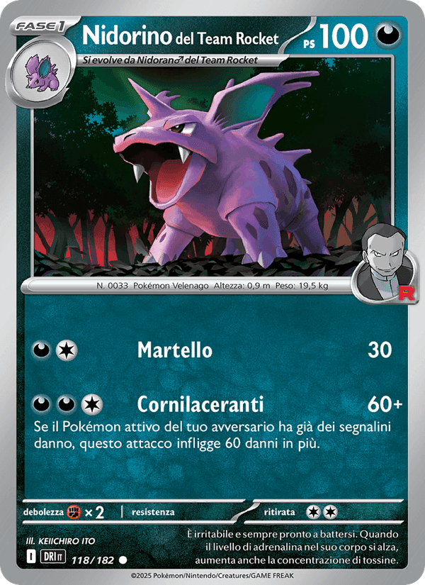Nidorino del Team Rocket, carta 118 di Rivali Predestinati