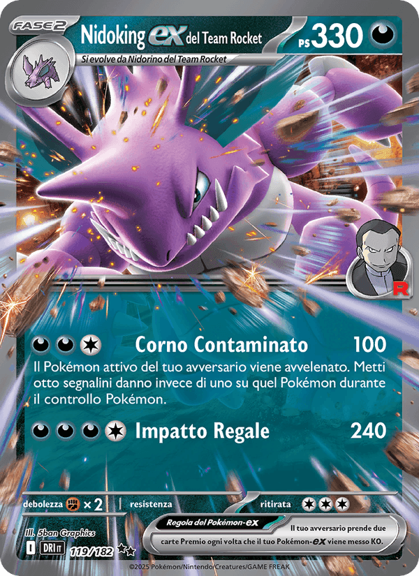 Nidoking-ex del Team Rocket, carta 119 di Rivali Predestinati