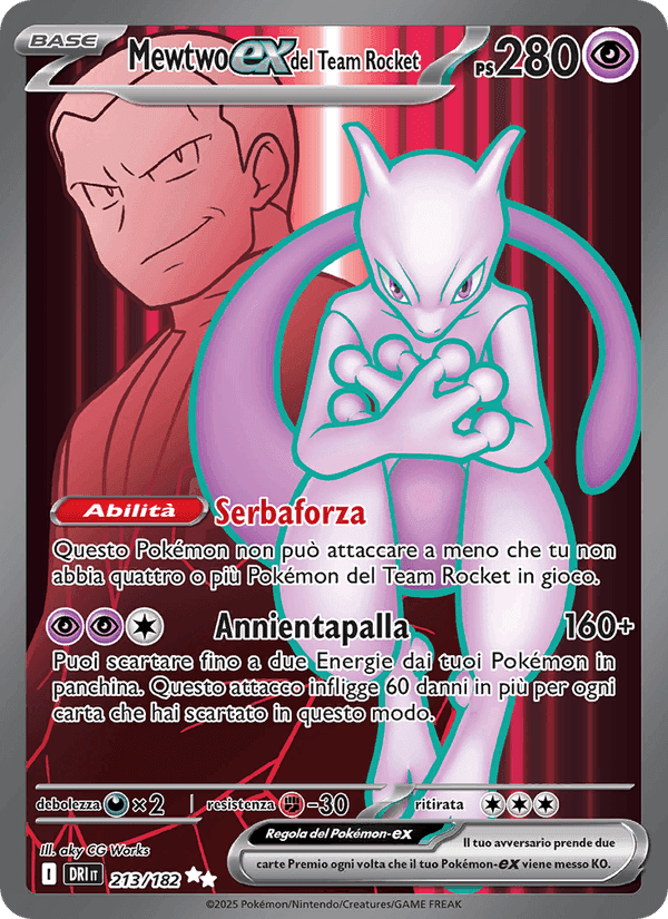 Mewtwo-ex del Team Rocket, card 213 from Rivali Predestinati