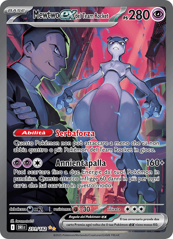 Mewtwo-ex del Team Rocket, carta 231 di Rivali Predestinati