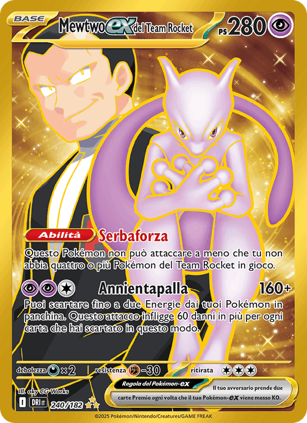 Mewtwo-ex del Team Rocket, carta 240 di Rivali Predestinati