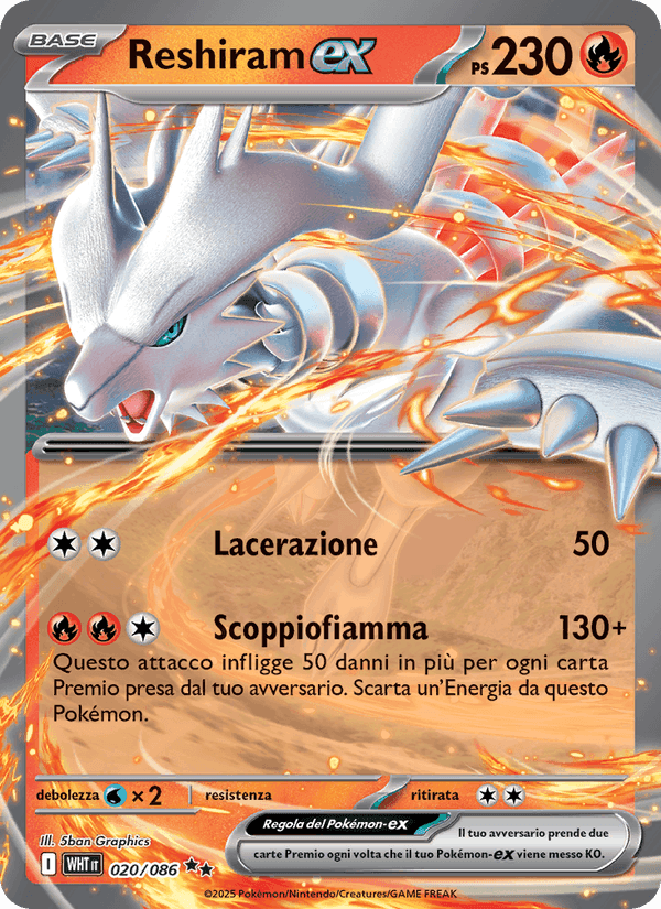 Reshiram-ex, carta 020 di Fuoco Bianco