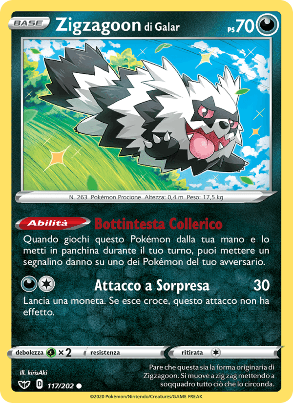 Zigzagoon di Galar, carta 117 de Spada e Scudo