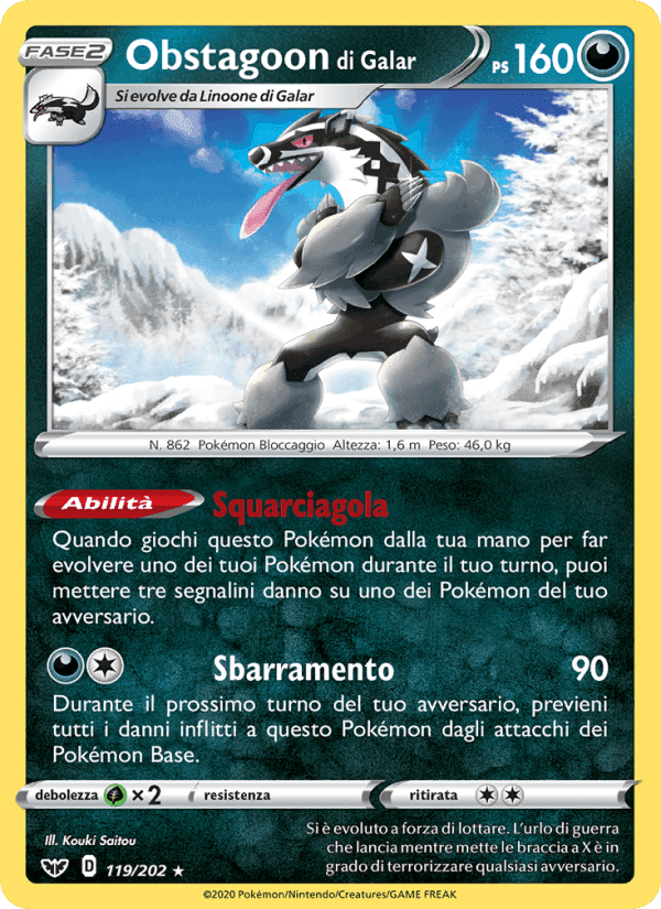 Obstagoon di Galar, carta 119 di Spada e Scudo