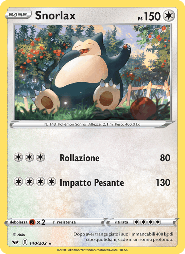 Snorlax, carta 140 di Spada e Scudo