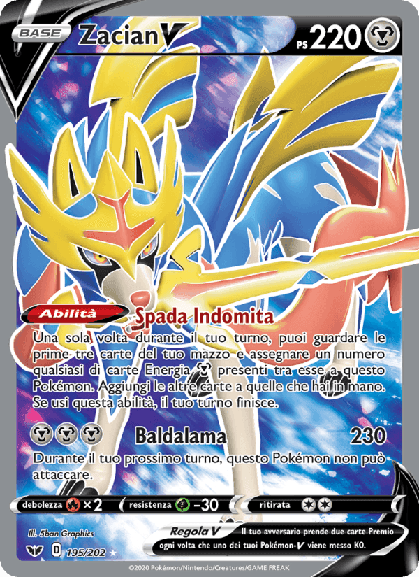 Zacian V, card 195 from Spada e Scudo