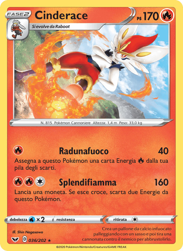 Cinderace, carta 36 di Spada e Scudo