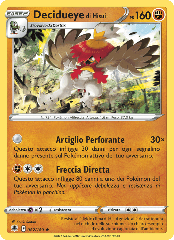 Decidueye di Hisui, carta 082 di Lucentezza Siderale