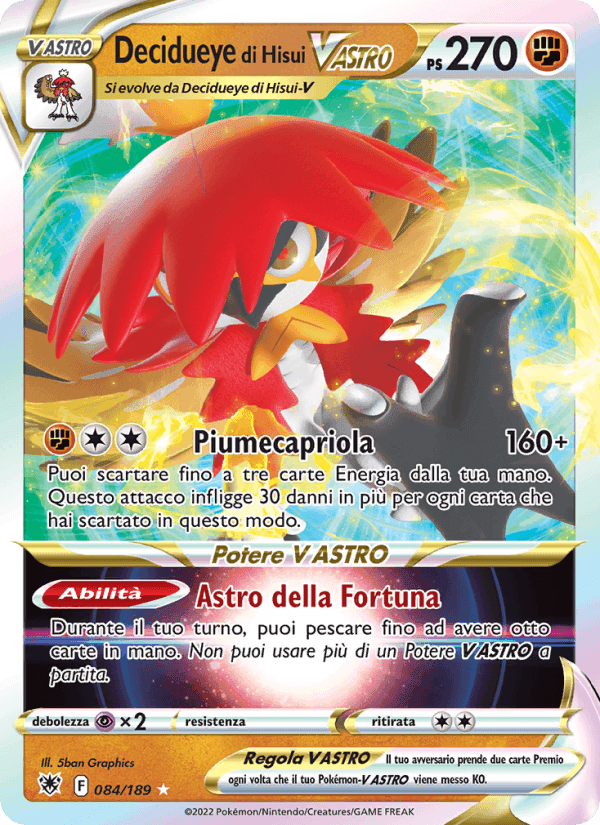 Decidueye di Hisui V ASTRO, carta 084 di Lucentezza Siderale
