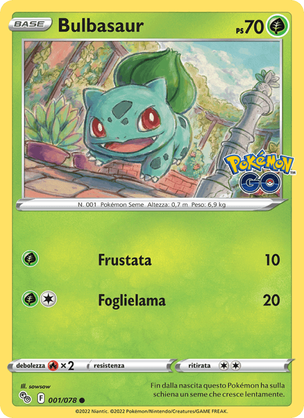 Bulbasaur, carta 001 di Pokémon GO