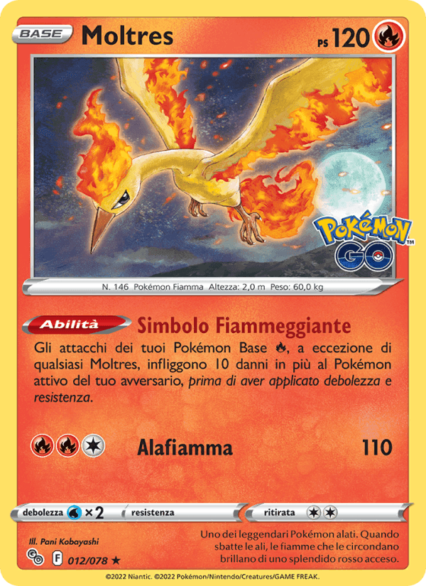 Moltres, carta 012 di Pokémon GO