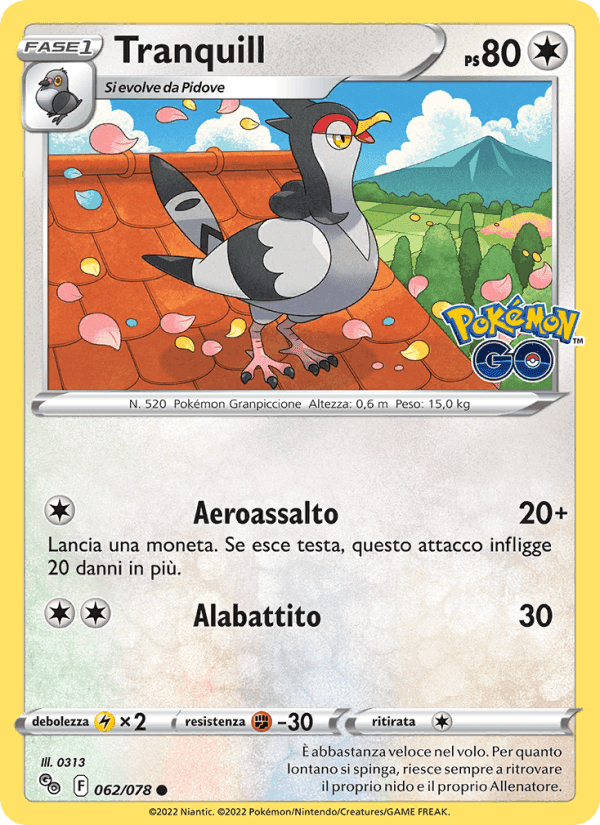 Tranquill, card 062 from Pokémon GO