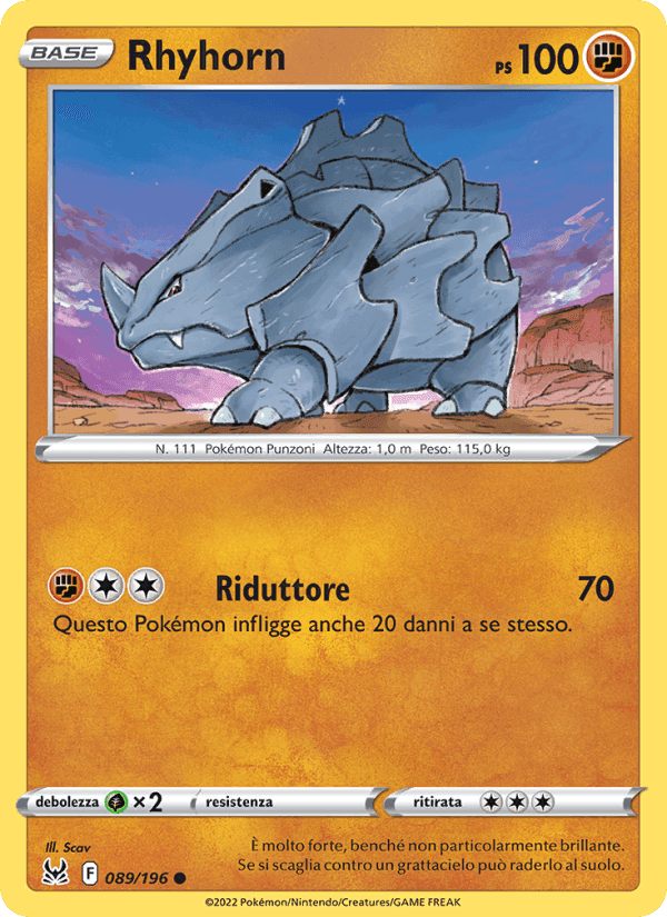 Rhyhorn, card 089 from Origine Perduta