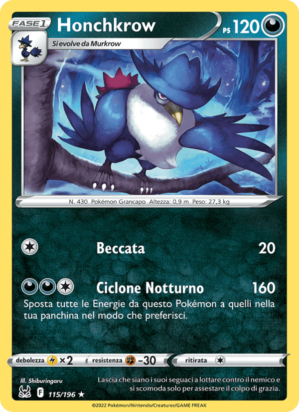 Honchkrow, card 115 from Origine Perduta
