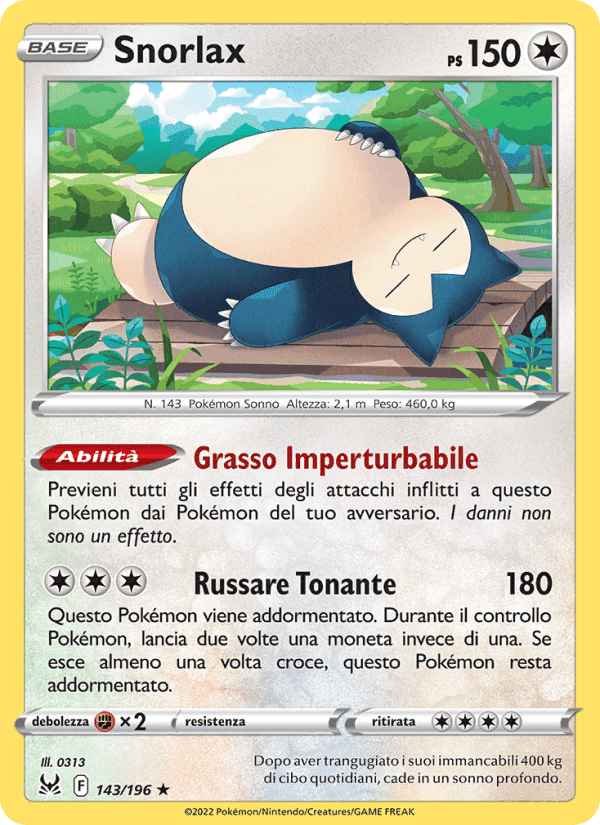 Snorlax, carta 143 di Origine Perduta