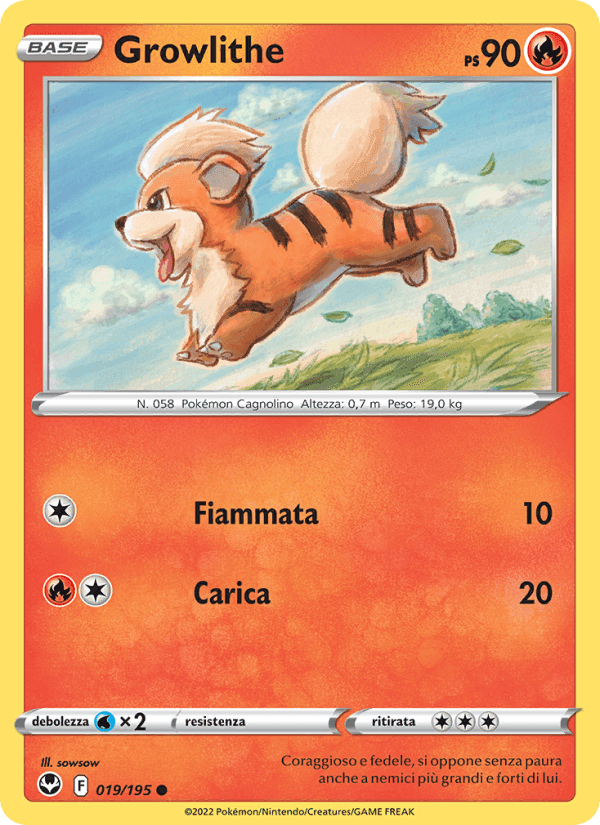 Growlithe, card 019 from Tempesta Argentata