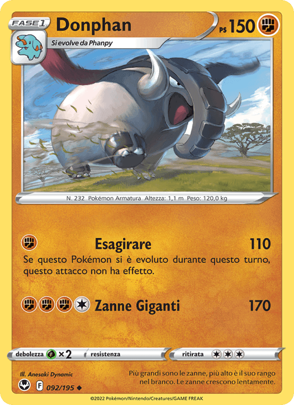 Donphan, card 092 from Tempesta Argentata