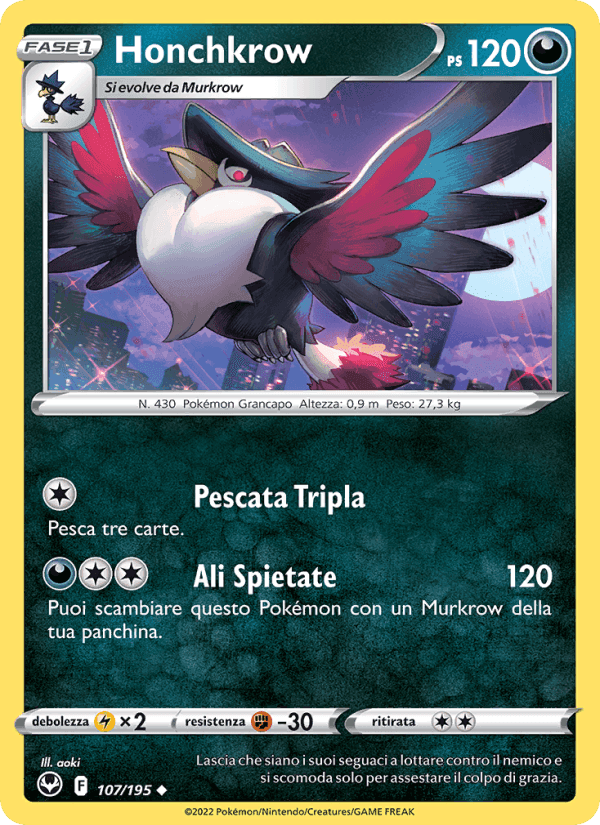 Honchkrow, carte 107 de Tempesta Argentata