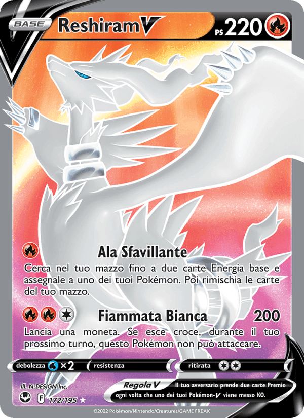 Reshiram V, carta 172 de Tempesta Argentata
