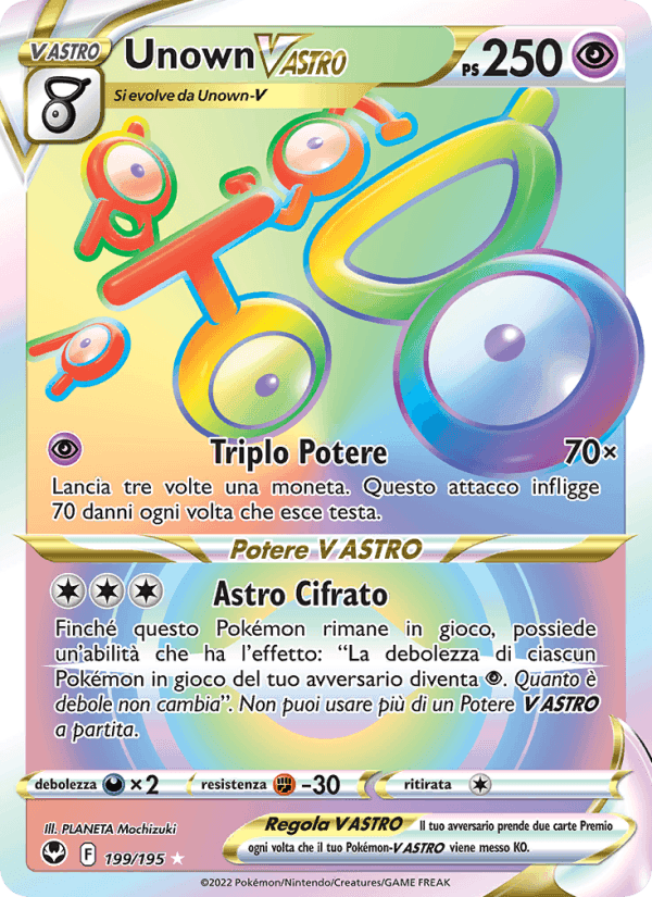 Unown V ASTRO, carte 199 de Tempesta Argentata