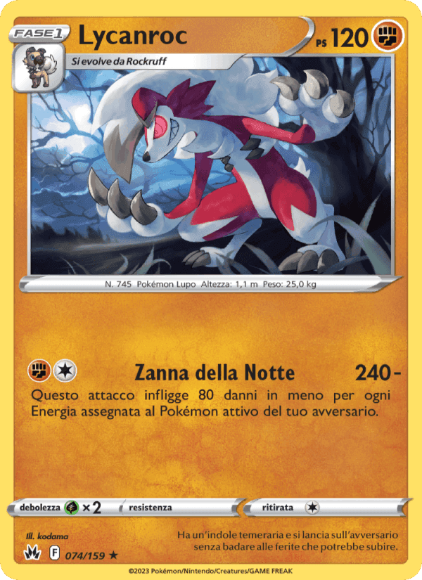Lycanroc, carta 074 di Zenit Regale