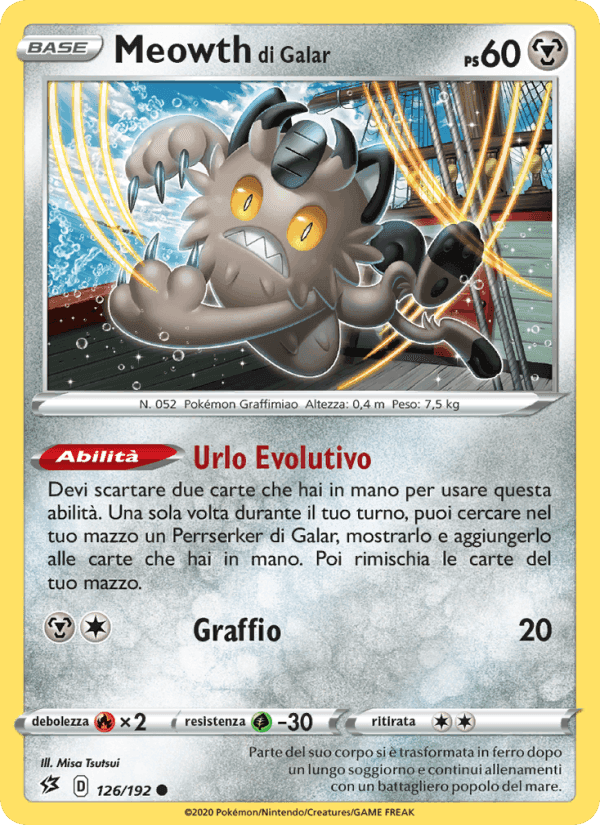 Meowth di Galar, carta 126 di Fragore Ribelle