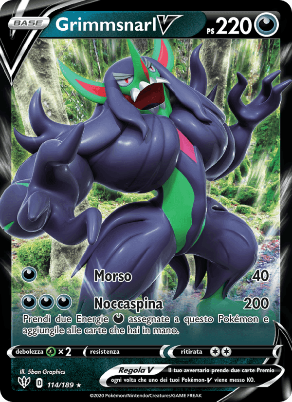 Grimmsnarl V, card 114 from Fiamme Oscure