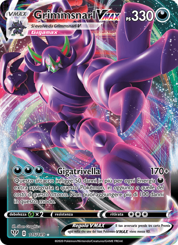 Grimmsnarl VMAX, carta 115 di Fiamme Oscure