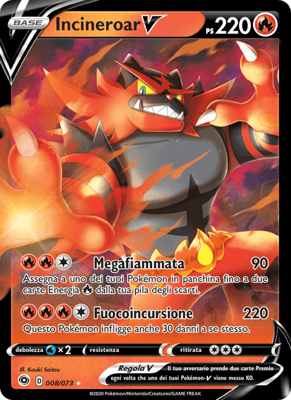 Incineroar V, carta 8 de Futuri Campioni
