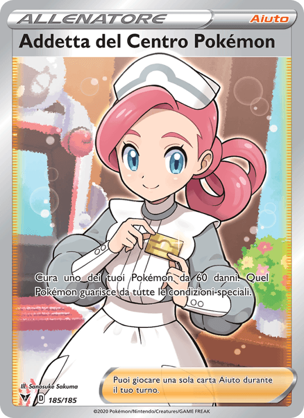 Addetta del Centro Pokémon, carta 185 de Voltaggio Sfolgorante