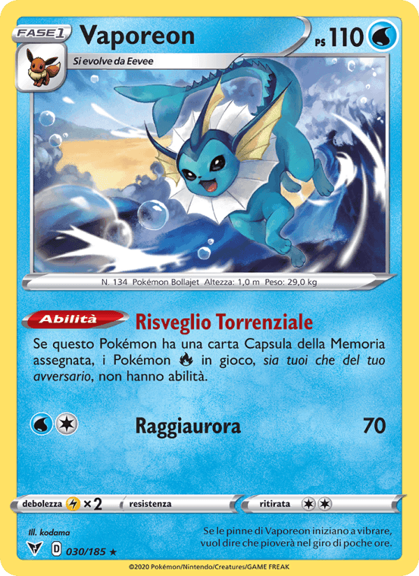 Vaporeon, carta 30 di Voltaggio Sfolgorante