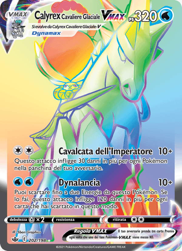 Calyrex Cavaliere Glaciale VMAX, carta 202 di Regno Glaciale