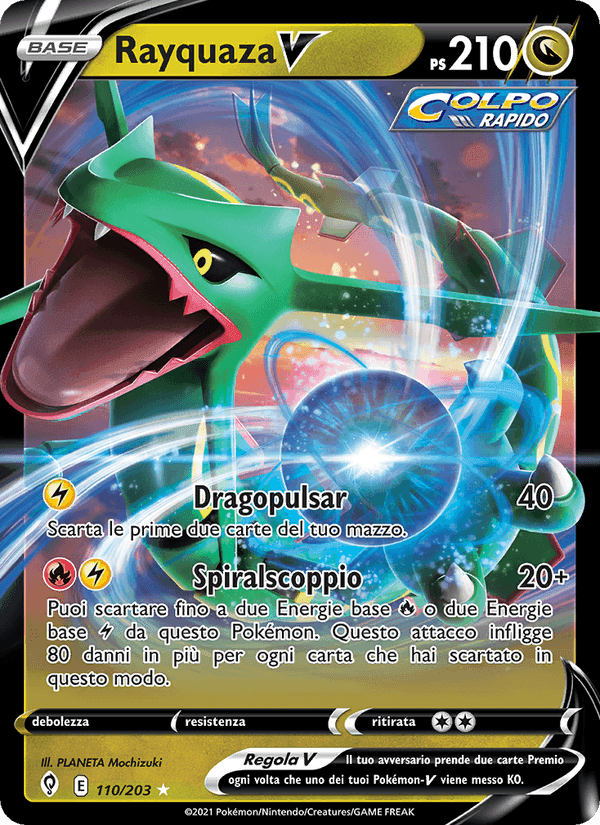 Rayquaza V, card 110 from Evoluzioni Eteree