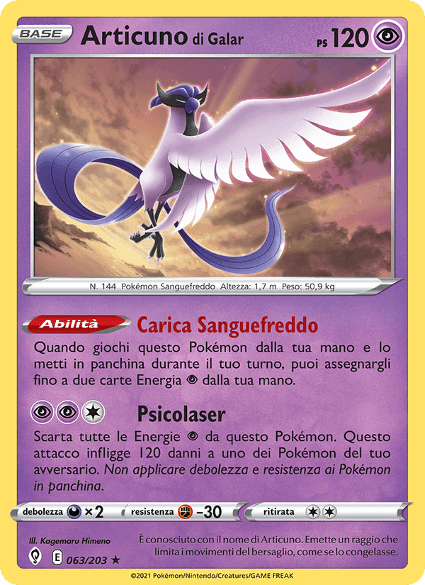 Articuno di Galar, carta 63 di Evoluzioni Eteree