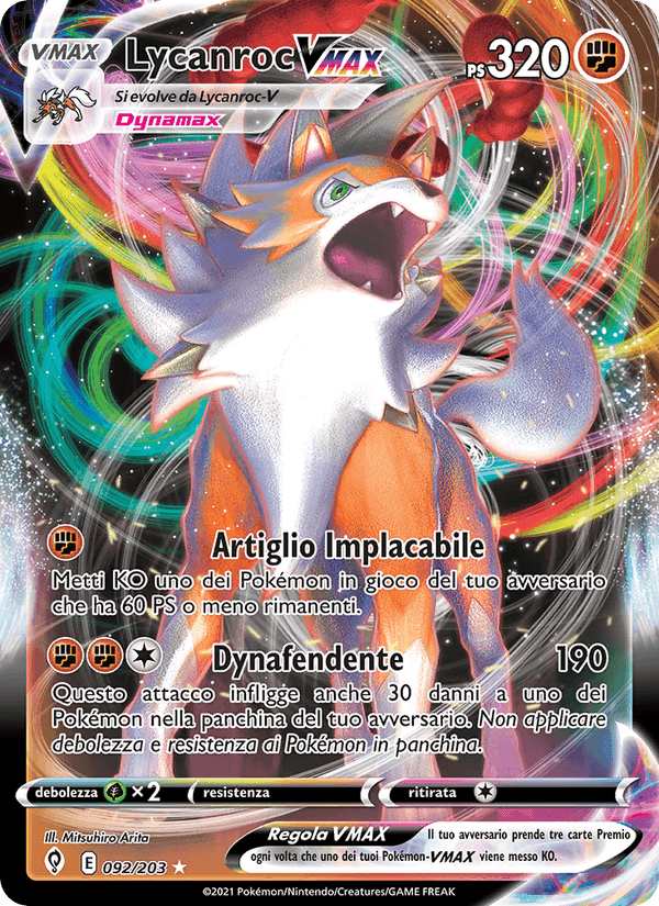 Lycanroc VMAX, carta 92 di Evoluzioni Eteree
